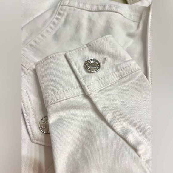 Anthropologie Edwin Evie Optic White Jean Jacket Silver Hardware NWT Small - Picture 7 of 12